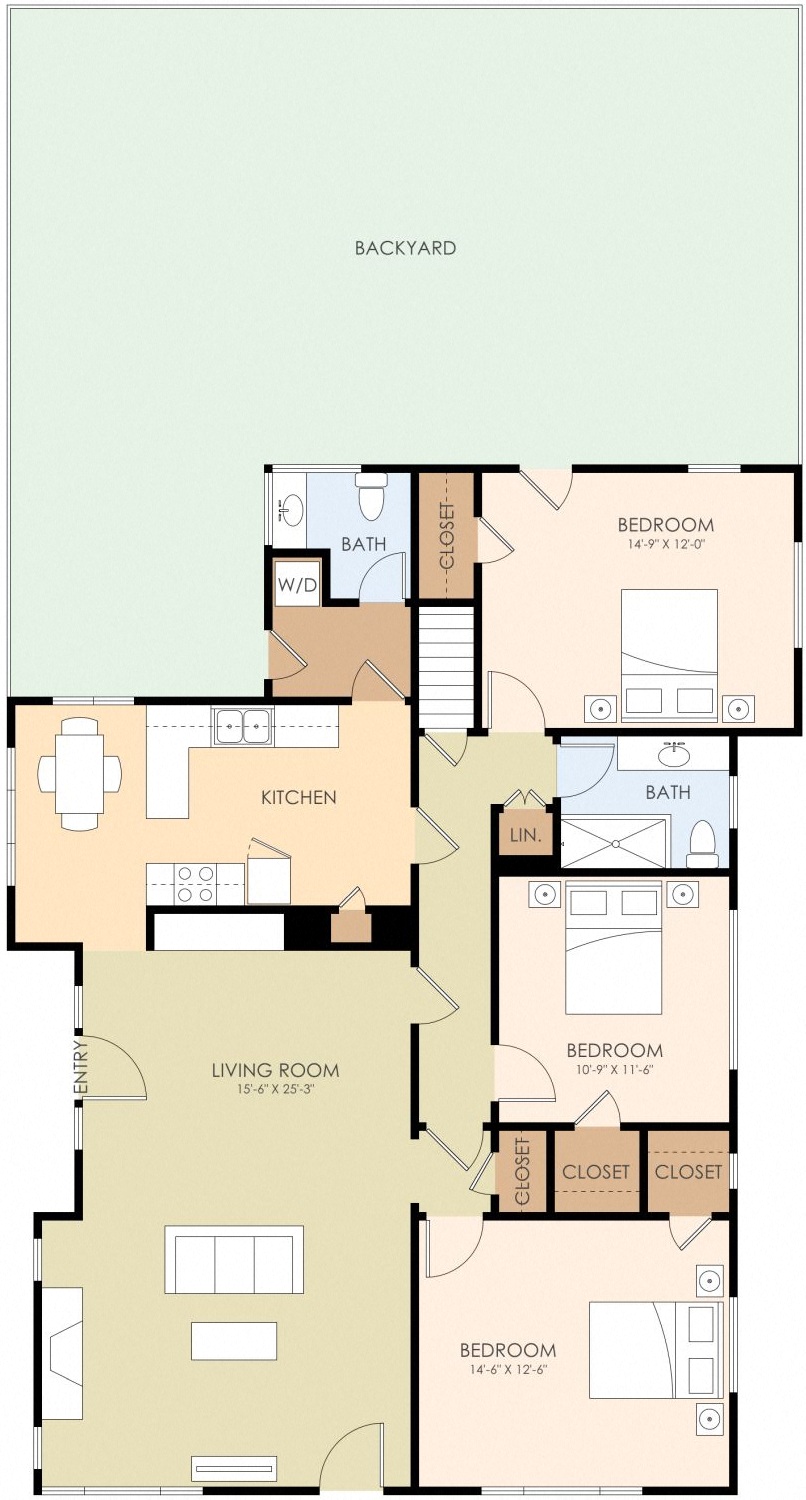 Floor plan for 3 beds, 1.5 baths, 1446 sqft